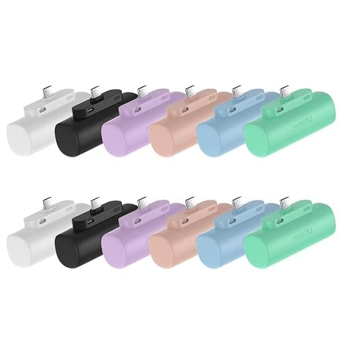 Miady 12-Pack 5000mAh Mini Portable Charger with Built-in Type C Connector, 5V 2.4A USB-C Output Fast Charging Small Power Bank (Black+White+Lake Green+Clove Purple+Cream Blue+Champagne Pink) - Image 1