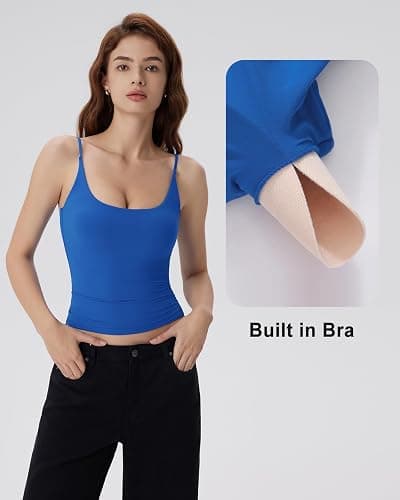 SUUKSESS Women Padded Scoop Neck Tank Tops Double Line Going Out Basic Camisole Top thumbnail 3