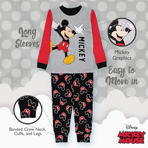Disney unisex-child 6-piece Snug-fit Cotton Pajama Set, Soft & Cute for Kids thumbnail 5