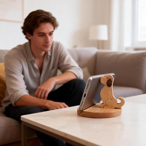 DYOUen Wooden Phone Holder Cute Dog Cellphone Cartoon Animal Cell Stand Creative Desk Ornament Universal Compatible thumbnail 6