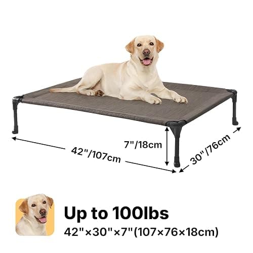 Veehoo Outdoor Elevated Dog Bed Large Sized Dogs, Large Cooling Raised Dog Cots Beds Training Platform Off Ground Hammock with Breathable Mesh, No-Slip Feet, 42"x30", Brown thumbnail 6