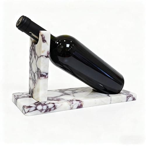 Artisanal Abode Marble Wine Holder, Single Bottle Tabletop Rack | Natural marble tabletop holder for one standard 750ml bottle; 11.8 x 3.9 x 5.9 in, for bar, counter, or dining decor. - Image 1