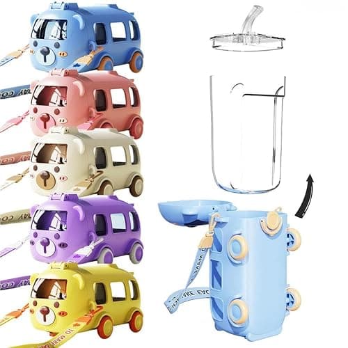Portable Water Cup in Bus Shape with Strap 17Oz,Cute Bus Water Bottle with Straw,360°Leak-Proof Bounce Flip Top Straw Water Bottle,Detachable Fun Toy Bus Water Bottle for Boys Girls Camping Trips thumbnail 9