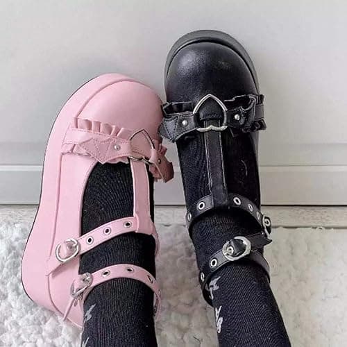 Women's Platform Mary Janes Heart Cat Buckle Rivets Ankle Lolita Gothic Princess Platform Pumps Patent Leather Thorn Vintage Traditional Embroidery Upper Dress Shoes thumbnail 5