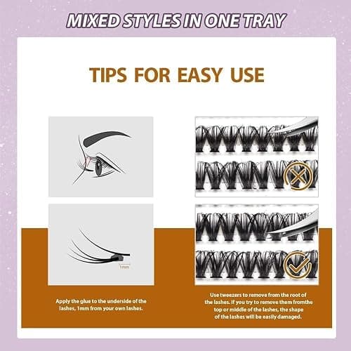 FANDIQ Cluster Lashes Kit with Lash Glue&Remover 40D+50D+60D+80D+100D+120D | 560pcs,Fluffy Volume ,Tweezers,Brush,Individual Eyelashes Kit 8-16mm D Curl Strip Lashes for Everyday Wear Beginner Friendly thumbnail 5