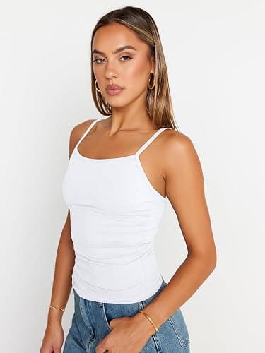 Trendy Queen Womens Adjustable Camisole Sleeveless Square Neck Spaghetti Strap Tank Tops Basic Shirt thumbnail 4