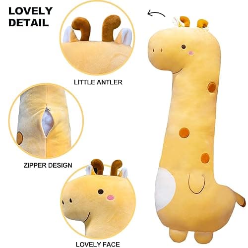 PEACH CAT Cute Long Giraffe Plush Pillow Kawaii Giraffe Stuffed Animal for Girls and Boys Yellow 35.4" thumbnail 6