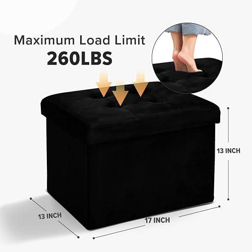 FOR FIBEROPTIC LIGHTS - Storage Ottoman Folding Foot Stool Velvet Foot Rest with Padded Modern Ottoman with Storage for Living Room Puppy Step Stool 17x13x13in(Black) thumbnail 2