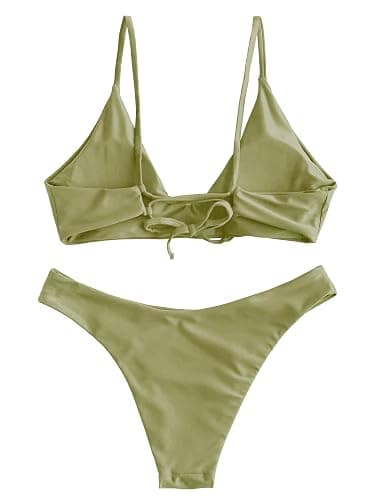 ZAFUL Women's Tie Back Padded High Cut Bralette Bikini Set Two Piece Swimsuit thumbnail 3