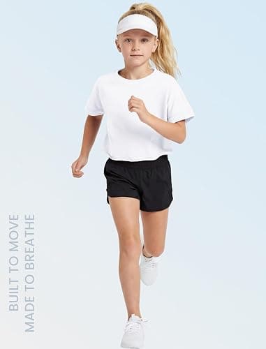 Wenlia Girls Athletic Shirts Short Sleeve Open Back Tops Active Sports Tshirts Quick Dry Workout Crop Tees Activewear 5-14Y thumbnail 3