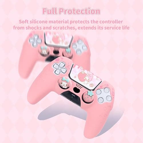 Kuitmor Silicone PS5 Controller Cover Skin Set,Anti-Slip Soft Protective Case for PS5 Wireless Controller with 2 Thumb Grip Caps and 1 Sticker (Pink) thumbnail 4