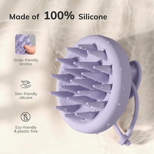 Sndyi Silicone Scalp Massager Shampoo Brush, Hair Scrubber with Soft Silicone Bristles, Scalp Scrubber/Exfoliator for Dandruff Removal, Wet Dry Scalp Brush for Hair Growth & Scalp Care, Gray Purple thumbnail 2