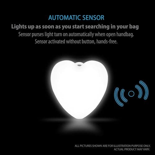 Deke Home - Heart Shaped Purse Light, Motion Sensor LED Handbag Lamp, Auto On Off Mini Travel Accessory for Backpack, Shoulder Bag, Crossbody, Tote, Night Use, Perfect for Concerts & Events thumbnail 4