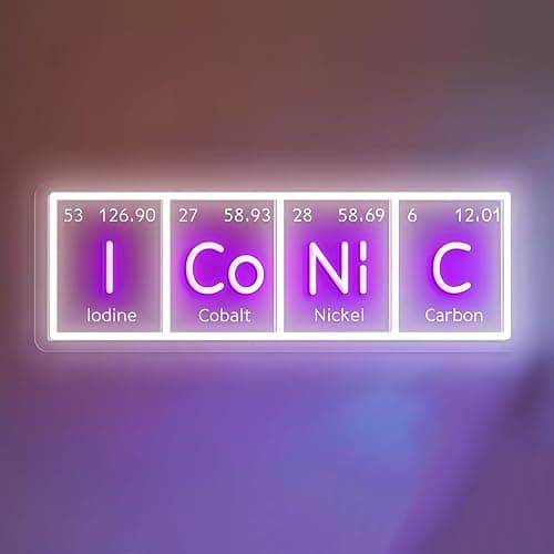 Custom ICONIC Periodic Table Neon Sign, Chemistry Element Led Neon for Wall Decor Dimmable USB, Science I CO NI C LED Light for Science Lab, Classroom, Office, Living Room 17.7″ × 6.3″ - Image 1