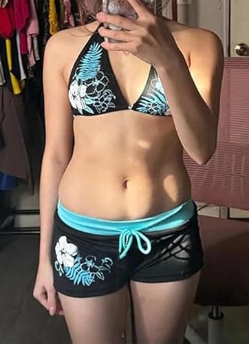 Minetom Damen Y2k Bikini Set Neckholder Badeanzug Push Up Bikinioberteil und Badeshorts Zweiteiliger Bademode 2000er Sommer Outfit thumbnail 2