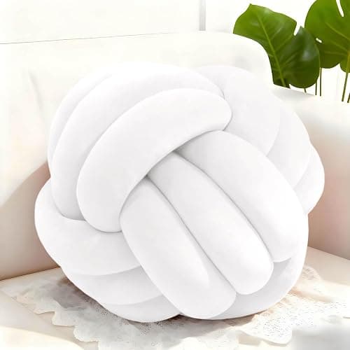 Adlbbkiy White 8.6 Inches Knot Pillow Ball, Round Soft Handmade Knotted Ball Pillow Plush Cushion Home Decor, Knotted Plush Pillow Cushion, for Bedroom, Living Room Sofa, Office Decoration - Image 1