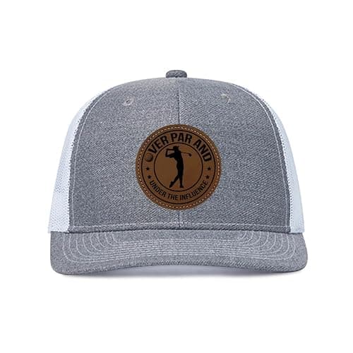 Over Par and Under The Influence Golf Hat - Funny Golf Gag Gifts for Men & Dad | Adjustable Vintage Trucker Baseball Cap - Image 1