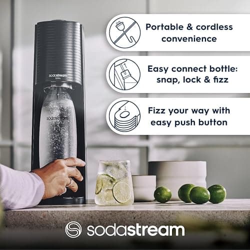 SodaStream - Terra Sparkling Water Maker, Quick Connect CO2 System, Includes 60L Gas Cylinder, BPA-Free 1L Bottle, Eco-Friendly & Reduces Plastic Waste, Black thumbnail 4