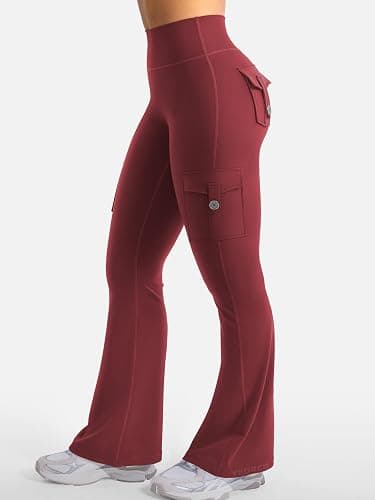 YEOREO CoreFlex Women Workout Flare Leggings with Pockets Hidden Scrunch High Waisted Cargo Gym Yoga No Front Seam Leggings thumbnail 5