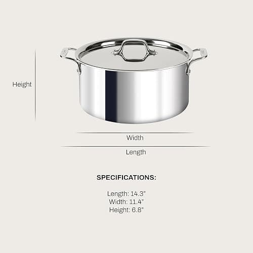 All-Clad D3 3-Ply Stainless Steel Stockpot with Lid 8 Quart, Induction, Oven Broiler Safe 600F, Silver thumbnail 2