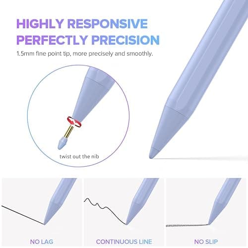 Stylus Pen for iPad 6th-11th Generation-2X Fast Charge Active Pencil Compatible with 2018-2025 Apple iPad Pro 11"/12.9"/M4, iPad Air 3/4/5/M2/M3,iPad mini 5/6 Gen-Purple thumbnail 4