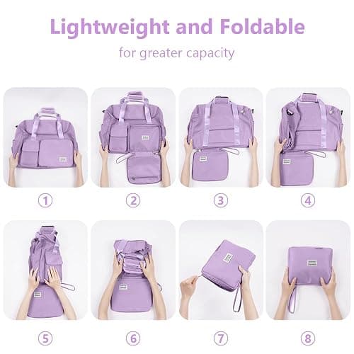 Foldable Travel Duffel With Wet and Dry Separation - Lightweight Large Capacity Holdall for Gym, Sports, Hospital, Overnight Weekend - Purple thumbnail 5