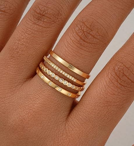iF YOU Gold Rings for Women Non Tarnish, Trendy 14K Gold Plated Jewelry for Women Dainty Stackable Cubic Zirconia Knuckle Ring Set Statement Chunky Stacking Band Rings Size 5 6 7 8 9 thumbnail 8
