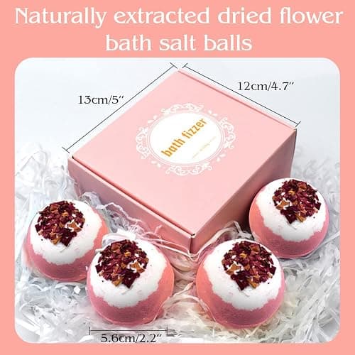 KASTU Dried Flower Bath Bombs Salt Balls,4-Pack Gift Set,Rose Extract Essential Oils,Moisturizing Dry Skin,Fizzy Spa,Relaxation,Self Care,Relaxing,Bubble Bath Bomb Gifts Idea for Men Women thumbnail 4