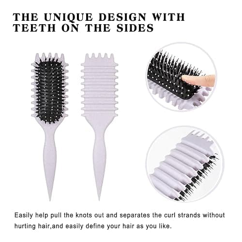 ⭐ Define Curls Brush - Define Curls, Curly Hair Brush Enhance Bounce | Detangle Wavy/Curly Hair, Reduce Frizz - Ergonomic Design for All Textures (#beige, stripe) thumbnail 4