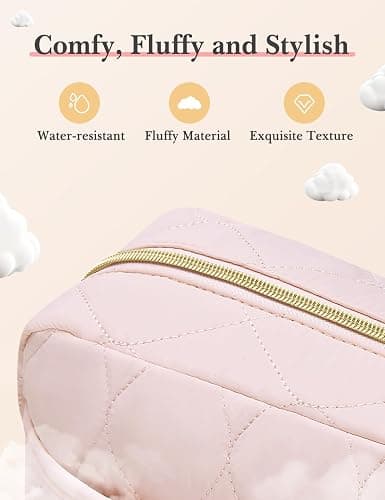 Noozion Makeup Bag, Travel Cosmetic Bag, Puffy Padded Toiletry Bag for Women, Makeup Organizer Case, Wide-open Pouch Purse, Travel Essentials thumbnail 5