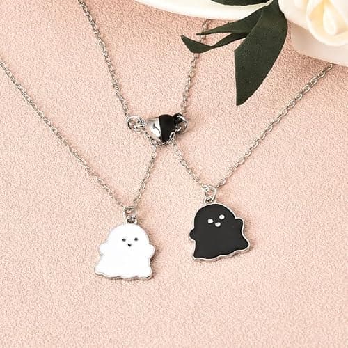 Ghost Bff Necklaces for 2 Bestie Birthday Gifts for Best Friend Matching Heart Necklace for Soul Sister Long Distance Friendship Xmas Christmas Gift thumbnail 4