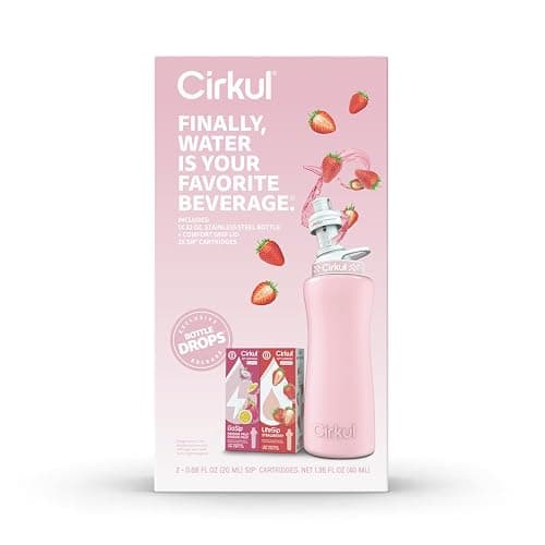 Cirkul 32oz. Blush Pink Stainless Steel Water Bottle Starter Kit with Pink Lid and 2 Flavor Cartridges (1 LifeSip Strawberry, 1 GoSip Passion Fruit Dragon Fruit) No Sugar, Zero Calorie Drink Mix thumbnail 4