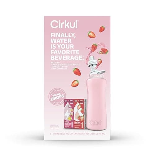 Cirkul 32oz. Blush Pink Stainless Steel Water Bottle Starter Kit with Pink Lid and 2 Flavor Cartridges (1 LifeSip Strawberry, 1 GoSip Passion Fruit Dragon Fruit) Zero Calories and No Sugar - Blush Pink - 32 Ounce thumbnail 3