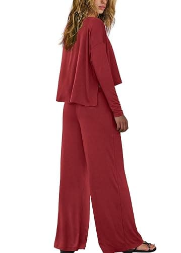 Panadila Womens Oversized Lounge Sets 2 Piece Matching Pajama Sets Long Sleeve Crop Top and Wide Leg Pants with Pockets thumbnail 4