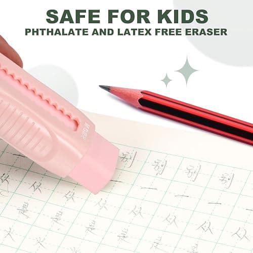 M&G 4 Pack Erasers, Pink Sliding Retractable Eraser Push Pull Cute Pencil Erasers Soft Large Easy to Clean with Plastic Sleeve for Sketching Drawing Artists Teacher Pencils, Pink thumbnail 4