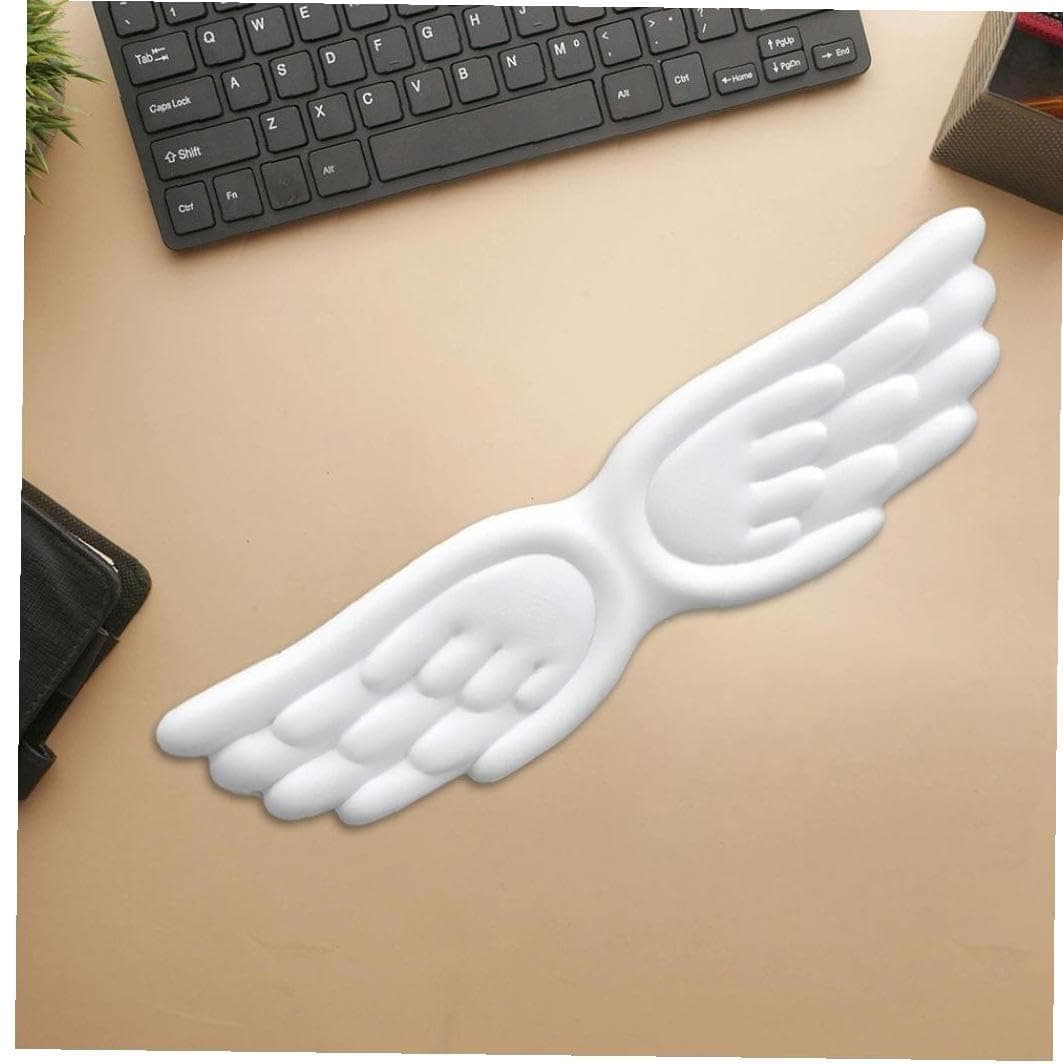 Keyboard Wrist Rest, Angel Wings, Anti-Slip Sole, Wrist Cushion, Computer Cushion, Wrist Rest, Memory Foam, PU Material, Memory Cotton, Reduce Fatigue, Pain Relief, Computer, Laptop, Home Office, Pc Game (White) thumbnail 5