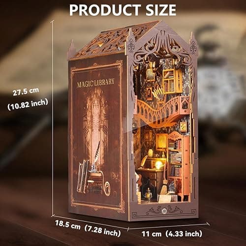 IXYHKB DIY Book Nook Kit, DIY Miniature Dollhouse Book Nook, 3D Wooden Puzzle Art Bookshelf with LED Lights, Creative Wooden Puzzle Bookends, Miniature Bookends Building Model Kit for Adults Teens thumbnail 3