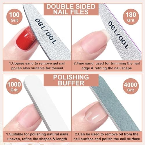 Flintronic Nail Files Set, 12pcs Professional Nail Files Double Sided Emery Board 100/180 Grit Nail Files, Nail File and Buffer Set for Natural Nails Nail Styling Tools Pet Grooming Tools thumbnail 4