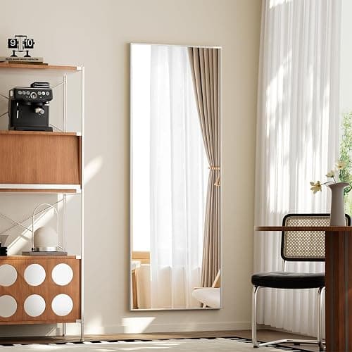 BEAUTYPEAK Full Length Mirror with Stand, 56"x21" Floor Mirror with Aluminum Alloy Thin Frame, ShatterVue Tempered Full Body Mirrors, Free Standing or Wall-Mounted Mirrors for Living Room, Silver thumbnail 5