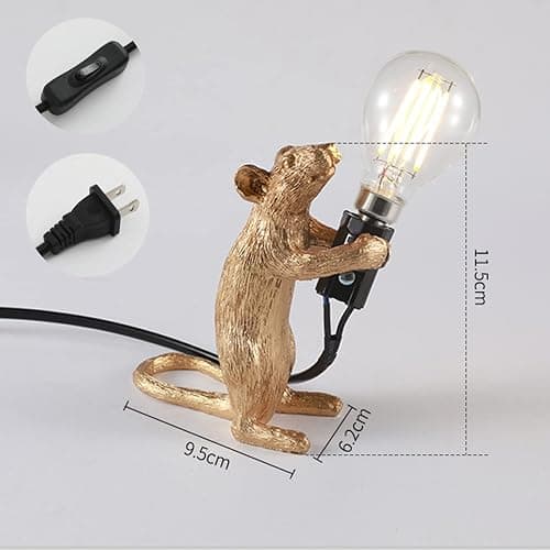HGomx Modern Resin Mouse Lamp Animal Table Lights Creative Art Desk Lamps Bedside Gift Decoration LED Bedroom,Study Room (Gold-Standing) thumbnail 3