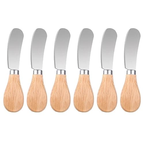 6 Pcs Wooden Handle Butter Spreader Knives Set – Stainless Steel Cheese Spreader for Charcuterie Board, Cheese Knife Set for Butter, Jam, Pastry, Cocktail Knives, and Kitchen Accessories - Image 1