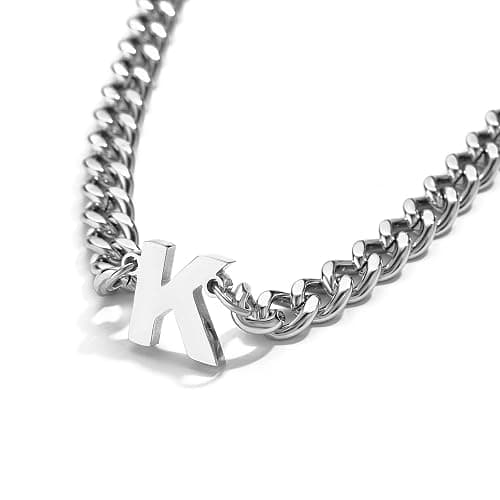 DuoDiner Initial A-Z Cuban Link Chain Necklaces for Men Boys Women Letter Pendant Stainless Steel 6.5mm 18+2 Inches,Jewelry Gifts thumbnail 3