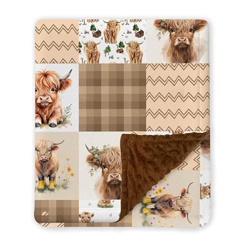 Highland Cow Baby Blanket, Western Minky Blankets for Boys Girls, Nursery Room Decor, Soft Warm Lightweight Nursery Bed Blanket for Newborn Toddlers Son Daughter - Image 1