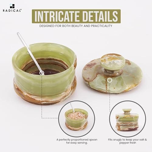 Radicaln Marble Salt Cellar with Lid 3.5" Inch Green Salt Box, Seasoning Container & Spice Jars, Stone Salt Holder for Counter, Spice Jar thumbnail 6