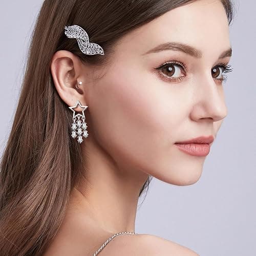 16 Pairs Silver Dangle Earrings For Women,Trendy Diamond Stud Earrings For Women, Hypoallergenic Earrings Dangling for Teen Girls thumbnail 3
