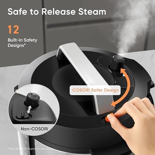 Cosori Pressure Cooker 6QT, Stainless Steel, 9-in-1 Multi Cooker, 12 Safety Features, Ceramic Inner Pot, Rice, Slow Cook, Sous Vide, Saute, 1100W thumbnail 4