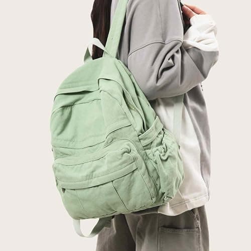 GAMLFL Sage Green Canvas Backpack for Women Retro Aesthetic Rucksack Basic Backpack for High School/College Students Travel Laptop Bag thumbnail 3