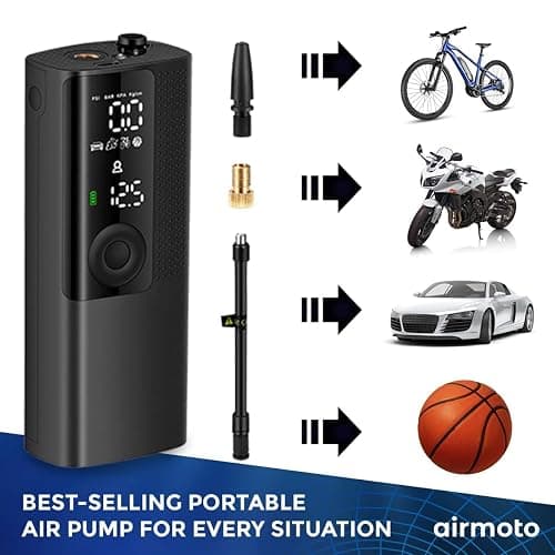 Airmoto Tire Inflator Portable Air Compressor - Air Pump For Car Tires with Digital Pressure Gauge, LED Light and Auto Shut-Off Function - Cordless Pump for Car, Motorcycle, Bicycle, Ball thumbnail 8