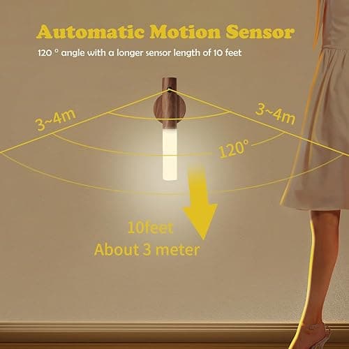 LANDGOO Wooden Motion Sensor Lights Indoor, Magnet Body Hallway Rechargeable LED Wireless Battery Operated Wall Sconce, Portable Decor Torch Night Lighting for Bedroom (Walnut Wood 2PCS) thumbnail 5
