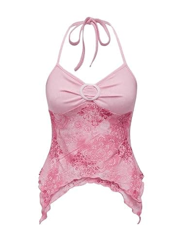 Verdusa Women's Y2k Halter Top Floral Streetwear Fairy 2000s Clothing Gothic Going Out Tops - Image 1